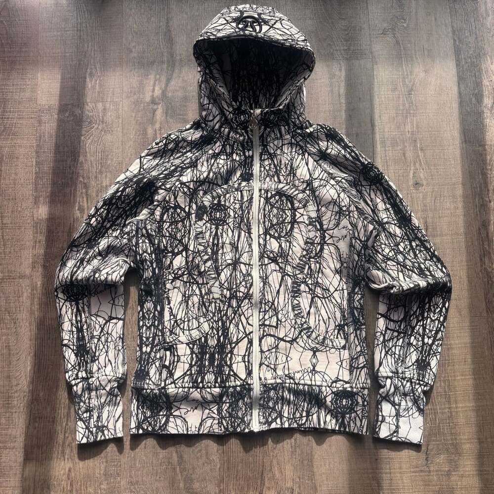 Lululemon Athletica Scuba Full Zip Hoodie Ghost Nest Scribble Print Black White